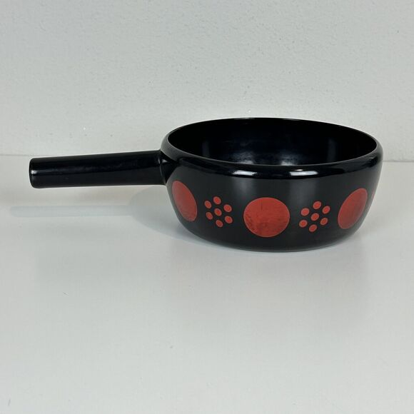Vintage MCM Black Enamel Sauce Pan Red Dots Mid-Century 60s - Picture 4 of 9